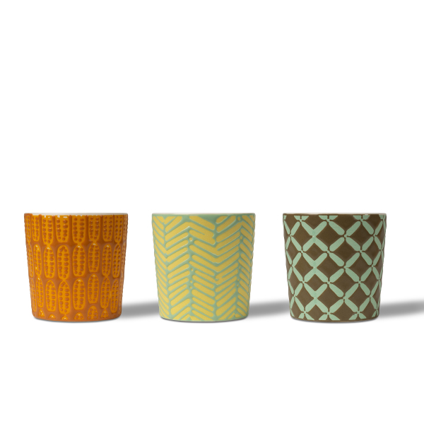 Geometric Relief Ceramic Candle Holders
